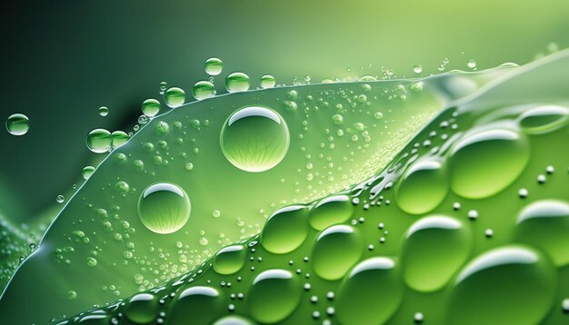 Gocce d'acqua su una foglia con sfondo verde