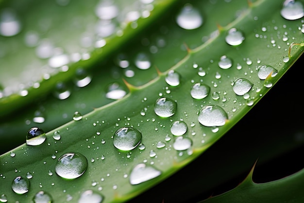 Gocce d'acqua su una foglia di aloe