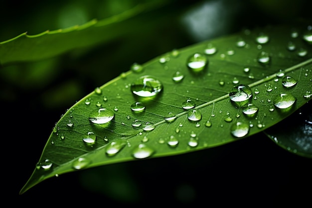 Gocce d'acqua su una foglia verde