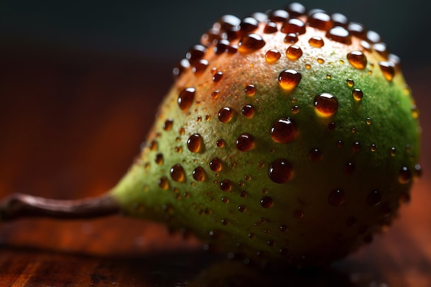 Gocce d'acqua su una pera verde