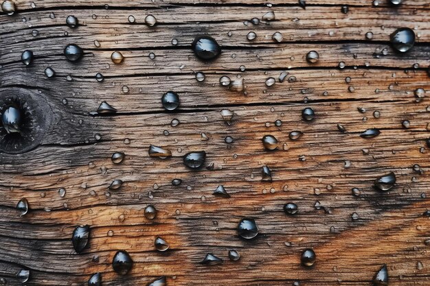 Gocce d'acqua su una superficie di legno