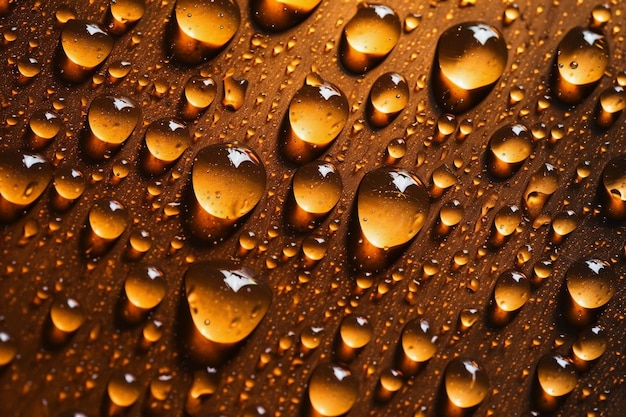 Gocce d'acqua su una superficie marrone