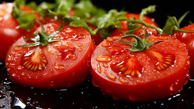 Gocce d'acqua sul pomodoro e sulla fetta di pomodoro