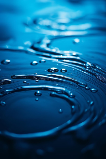 gocce d'acqua sulla superficie di una superficie blu