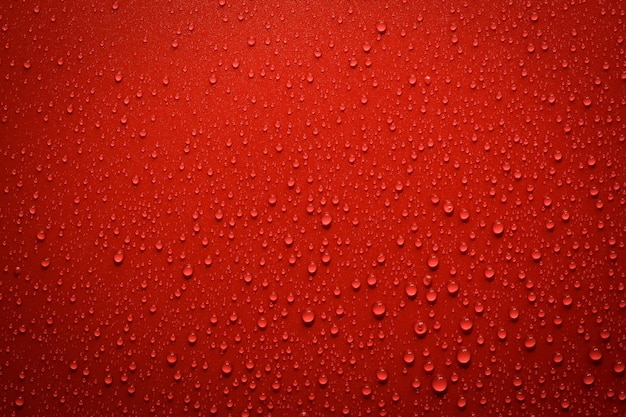 Gocce d'acqua sulla superficie rossa e nera. Macro foto, goccia, ombra base in plastica.