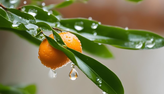 gocce di acqua su una foglia verde con gocce d'acqua