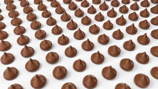 Gocce di cioccolato in righe e colonne 3d illustrazione