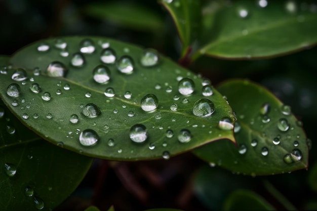 gocce di pioggia su una foglia verde