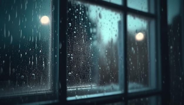 Gocce di pioggia sull'illustrazione dell'arte digitale della finestra AI generativa