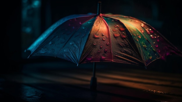 Gocce di pioggia sull'ombrello di notte Giorno di pioggia Fuoco generativo selettivo ai
