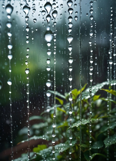 Gocce di pioggia sulla carta da parati fotografica macro del vetro della finestra