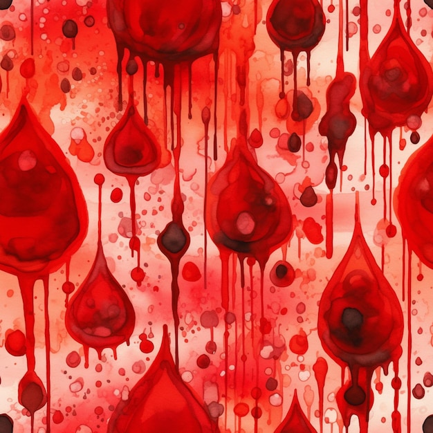 Gocce di sangue su uno sfondo rosso con punti neri generativi ai