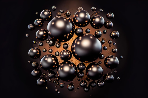 Gocce nere astratte sullo sfondo Bolle di olio liquido nero IA generativa