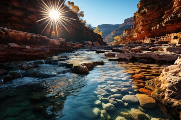 Goccia d'acqua che scivola nel canyon roccioso IA generativa