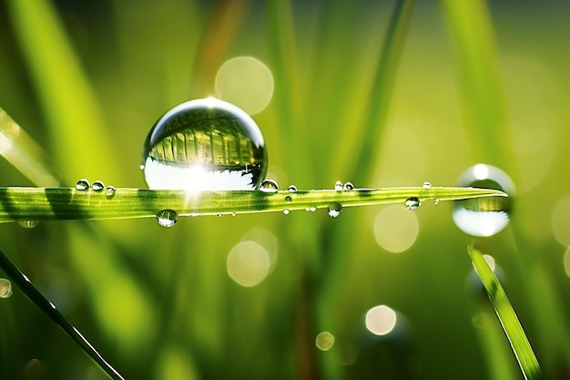 Goccia d'acqua frizzante sul filo d'erba