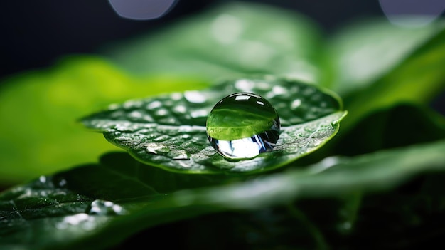 goccia d'acqua sulla foglia verde