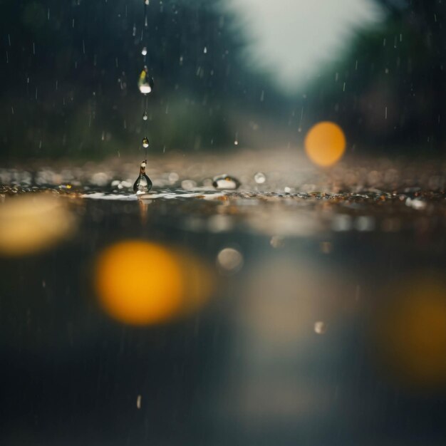 goccia d'acqua sulla strada durante i giorni di pioggia scatto ravvicinato scena drammatica foto urbana bagnata