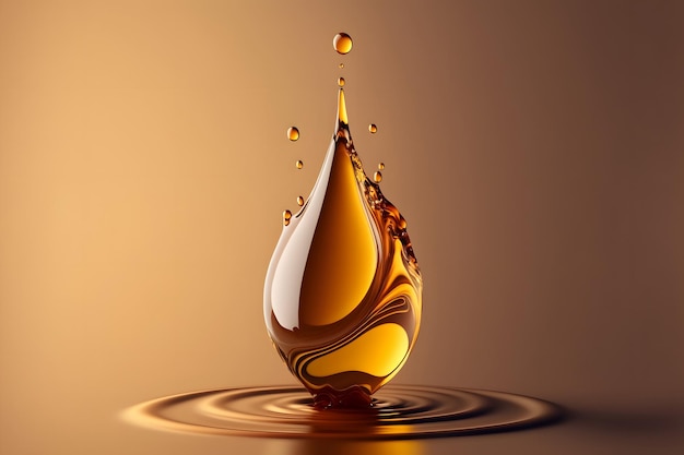 Goccia d'olio Shine yellow Olio cosmetico o Cosmetic Essence Liquid drop Olio motore fresco liquido eco natura 3d rendering