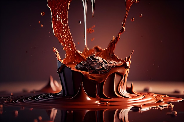 Goccia di cioccolato e spruzzi Cioccolato backgroundgenerative ai