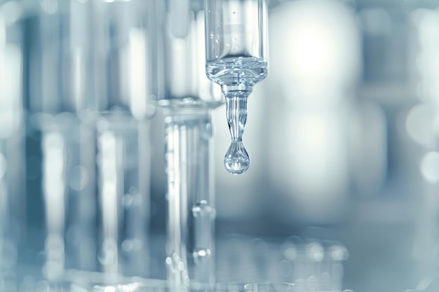 gocciolamento di liquido dalla pipetta nel tubo di prova in tubi di prova in ambiente di laboratorio leggero e aria