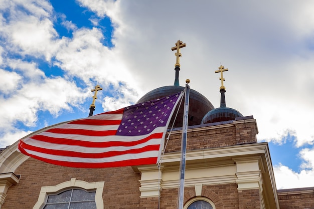 God Bless America Bandiera americana e campanile belli, inoltre, cristiani