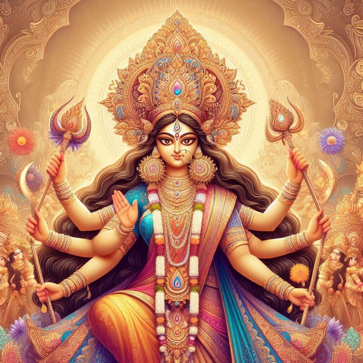 god durga in happy durga puja subh navratri background