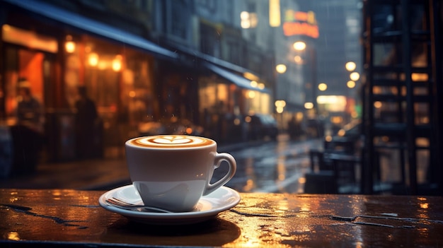 godendosi un cappuccino caldo in città