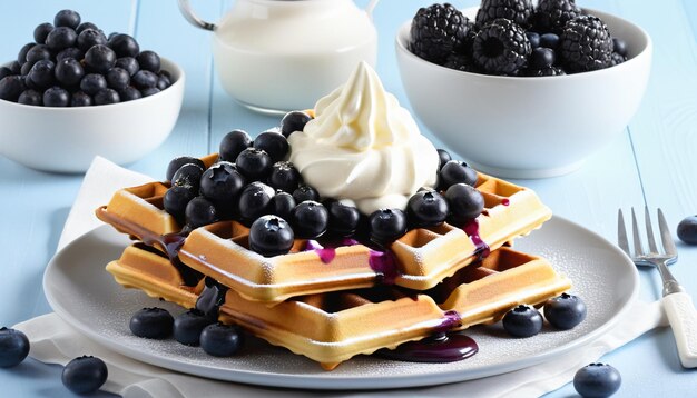 Godetevi i sapori di mirtilli e waffle alla crema