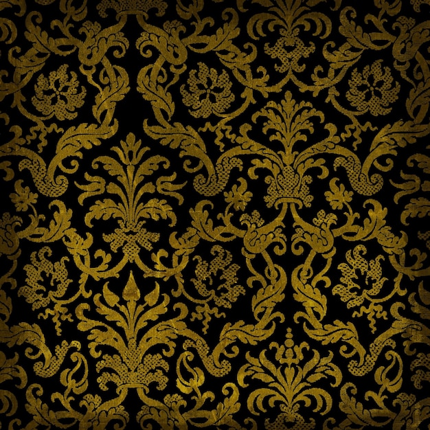 Gold Damask Pattern on Black Background