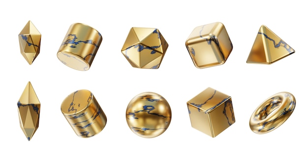 Gold Object geometry shape set isolated background 3d rendering without AI generated