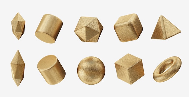 Gold Object geometry shape set isolated background 3d rendering without AI generated