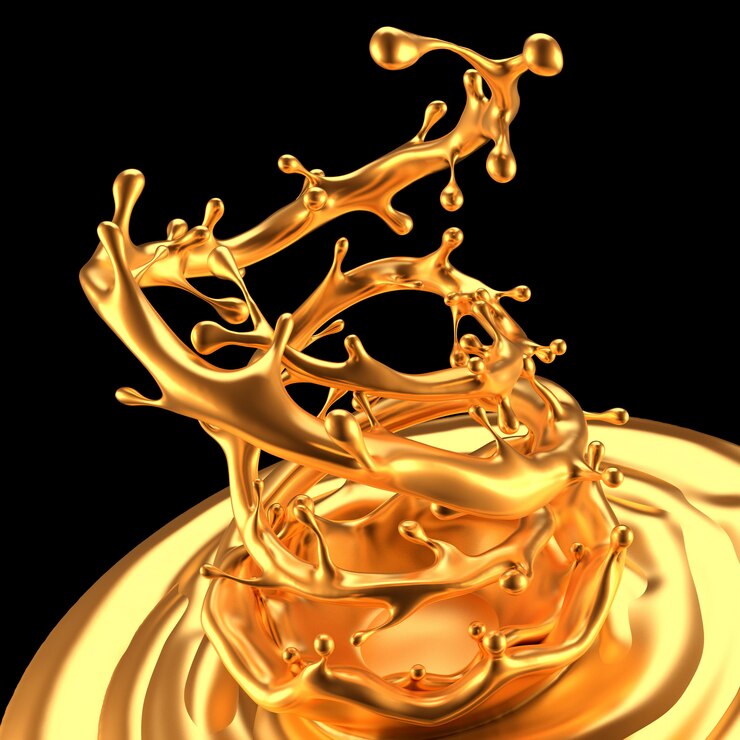 Photo gold splash liquid black background. 3d rendering.
