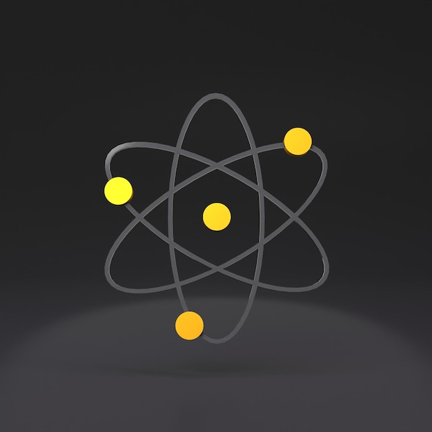 Golden atom icon 3d render illustration