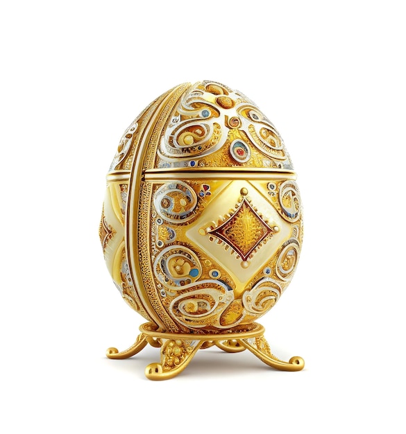 Golden Easter Egg Isolated Luxury Jewelry Gift Fantasy Abstract Faberge Imitation Generative AI Illustration