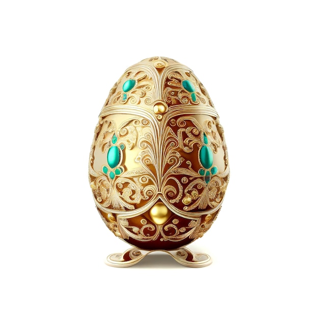 Golden Easter Egg Isolated Luxury Jewelry Gift Fantasy Abstract Faberge Imitation Generative AI Illustration