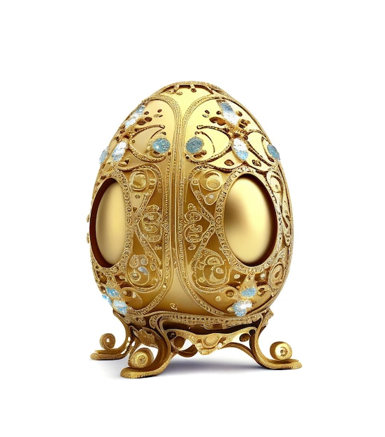 Golden Easter Egg Isolated Luxury Jewelry Gift Fantasy Abstract Faberge Imitation Generative AI Illustration