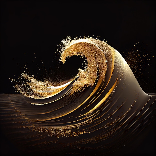 Golden Glitter Wave su sfondo nero IA generativa