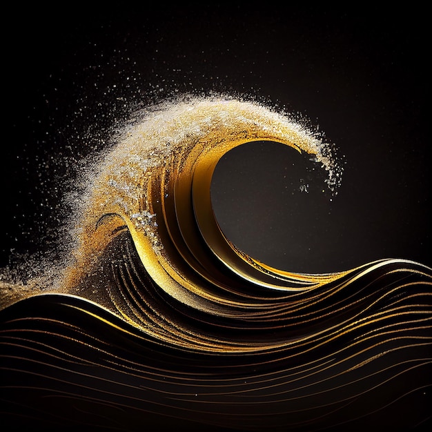 Golden Glitter Wave su sfondo nero IA generativa