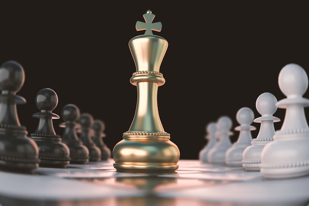 Golden King Chess piece Concept per la concorrenza e la strategia aziendale.