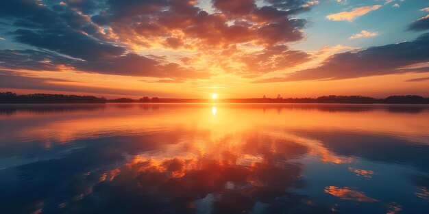 Golden Reflection Pacifico tramonto su tranquillo lago concetto Lakeside Serenity Sunset Glow Golden Hour Fotografia Nature39s Riflessione Acque calme