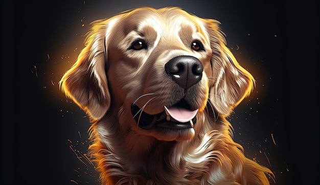 golden retriever cane grafica 3d design concept art nello stile della foglia d'oro in rilievo