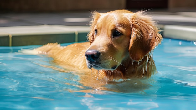 golden retriever che nuota nell'acqua