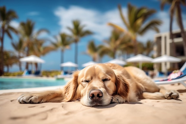 Golden Retriever che si gode le vacanze estive in una località balneare alle Hawaii