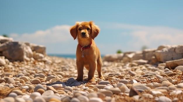 golden retriever in spiaggia HD 8K carta da parati Immagine fotografica