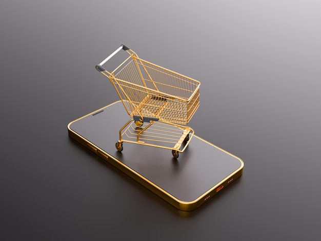 Golden Shopping Cart sullo smartphone per lo shopping online