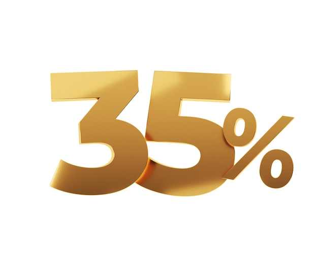 Golden trentacinque per cento su sfondo bianco. illustrazione di rendering 3D.