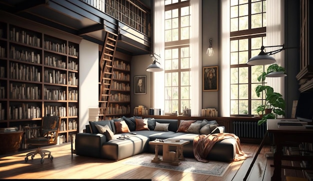 GoldenLady_photo_of_modern_masculine_library_natural_lighting