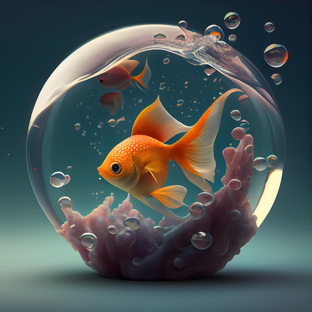 Goldfish in un'illustrazione 3d fishbowl Immagine concettuale