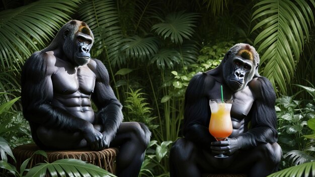 Gorilla che beve un cocktail