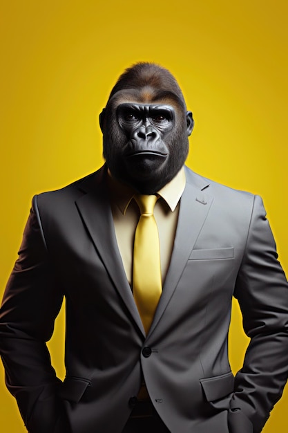 Gorilla che indossa abiti umani uomo d'affari elegante
